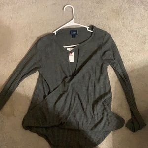 Grey waffle material long sleeve top